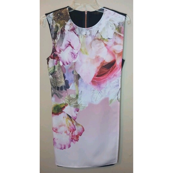Ted Baker London Dress US Sz 6 Milisa Pure Peony Floral Printed Mini Sheath EUC - Picture 2 of 16